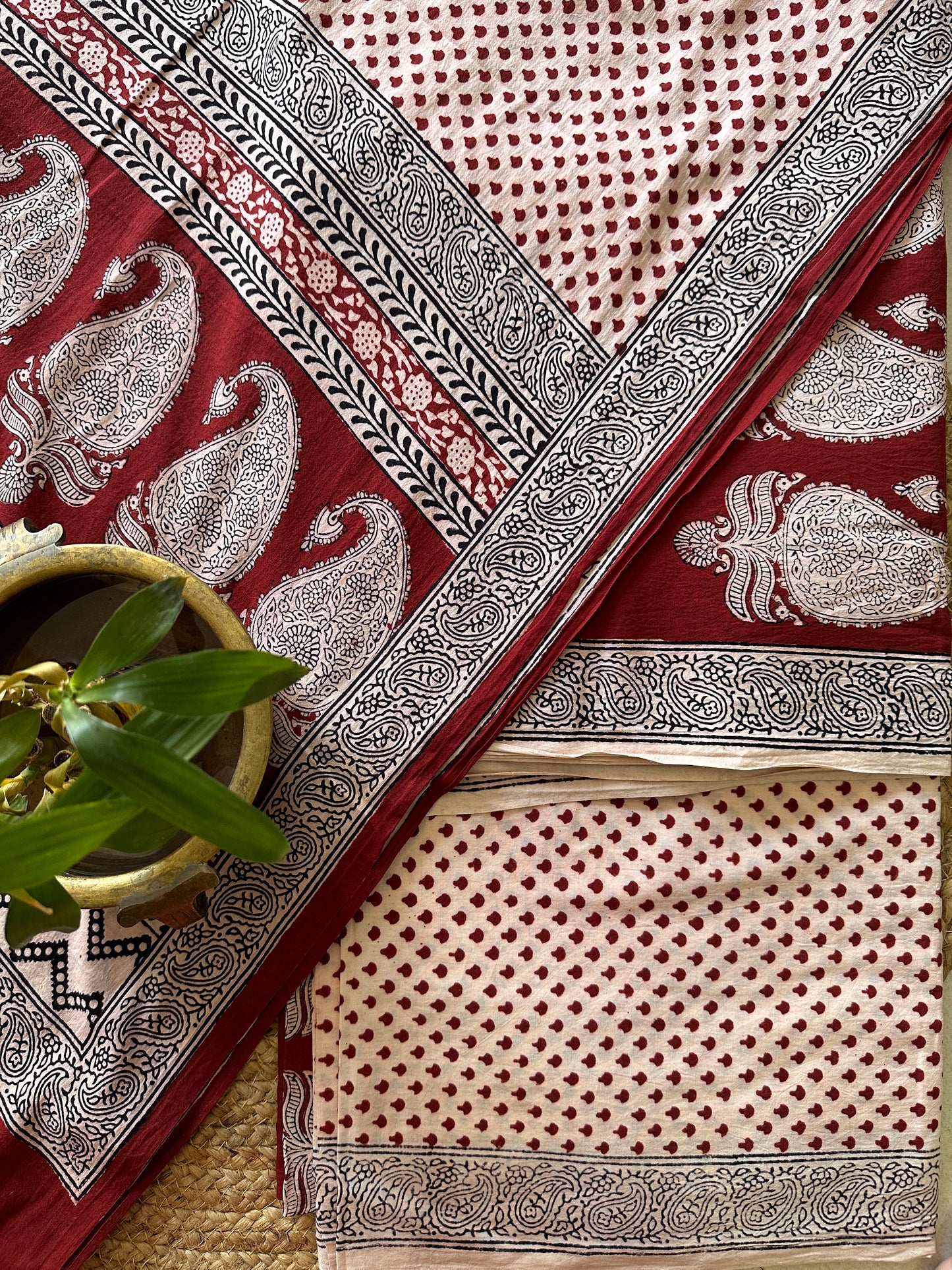 Red-White Bagh Print Cotton Suit-BCSP14