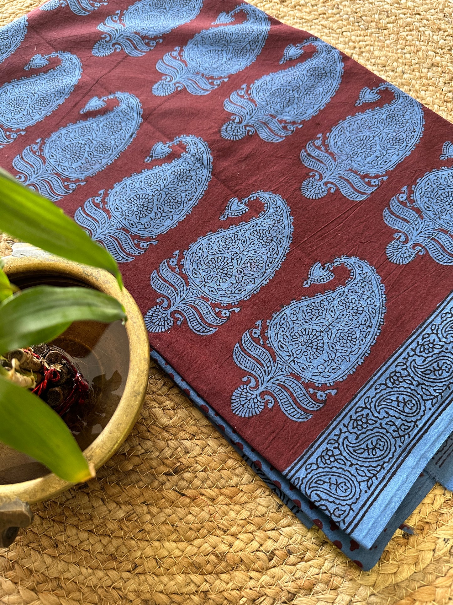 Blue-Maroon Bagh Print Cotton Suit with Aami Butta -BCSP16