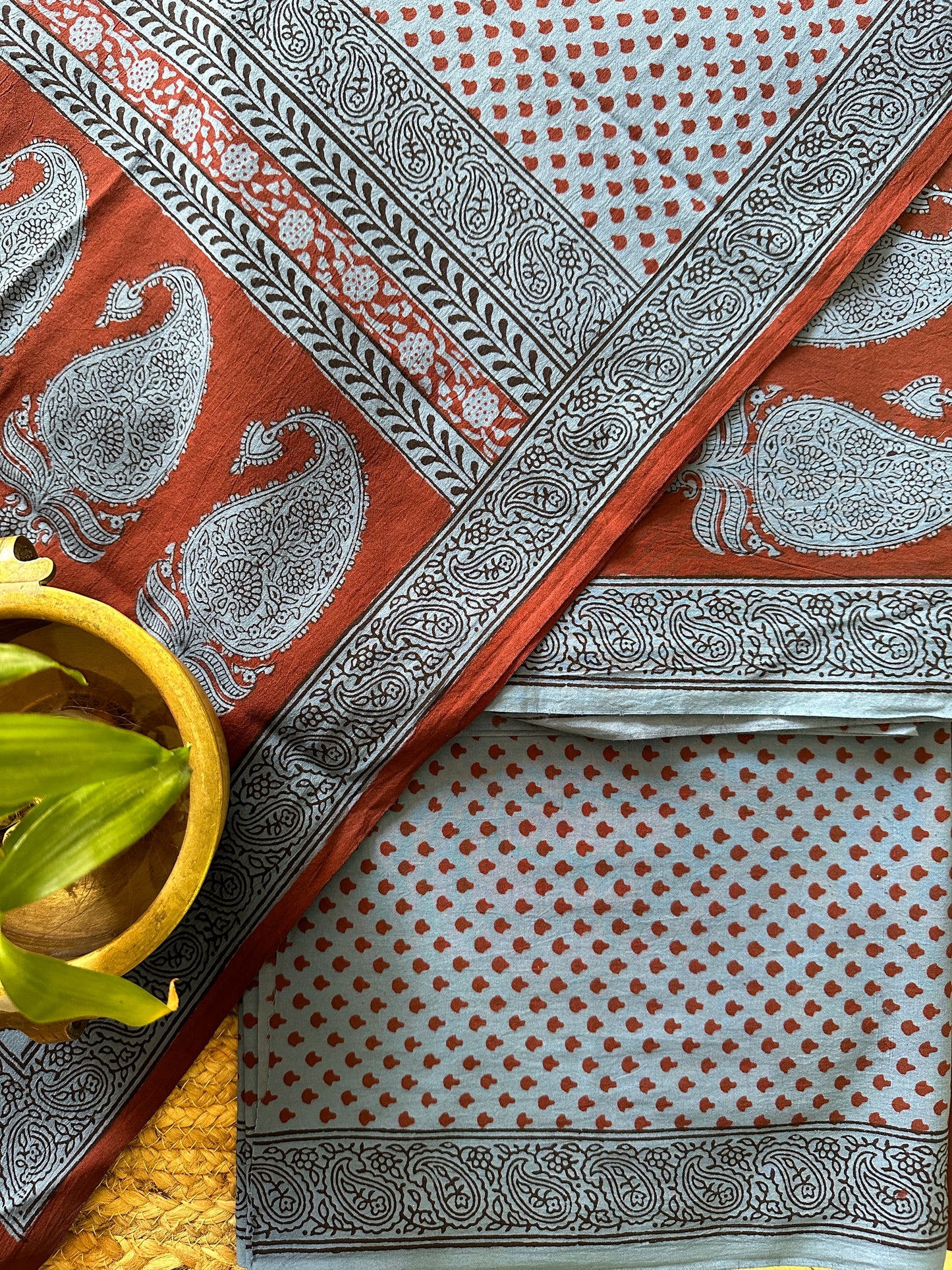 Blue-Maroon Bagh Print Cotton Suit with Aami Butta -BCSP16