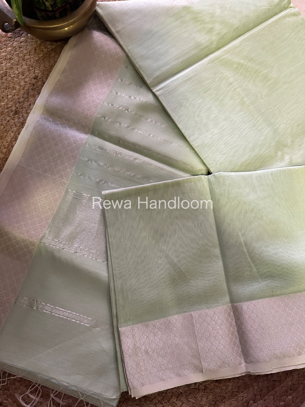 Maheshwari Light Pista Green Silver Zari Saree SGB22