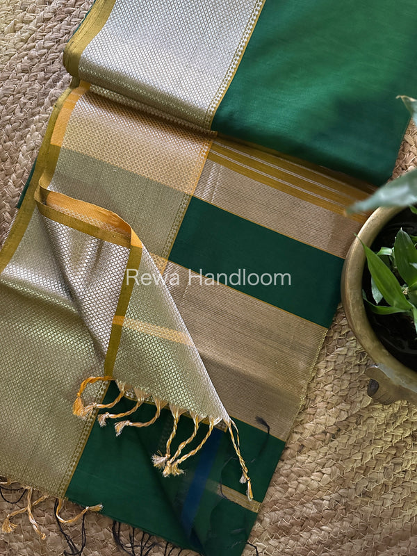 Maheshwari Green Silver Zari Saree SGB20