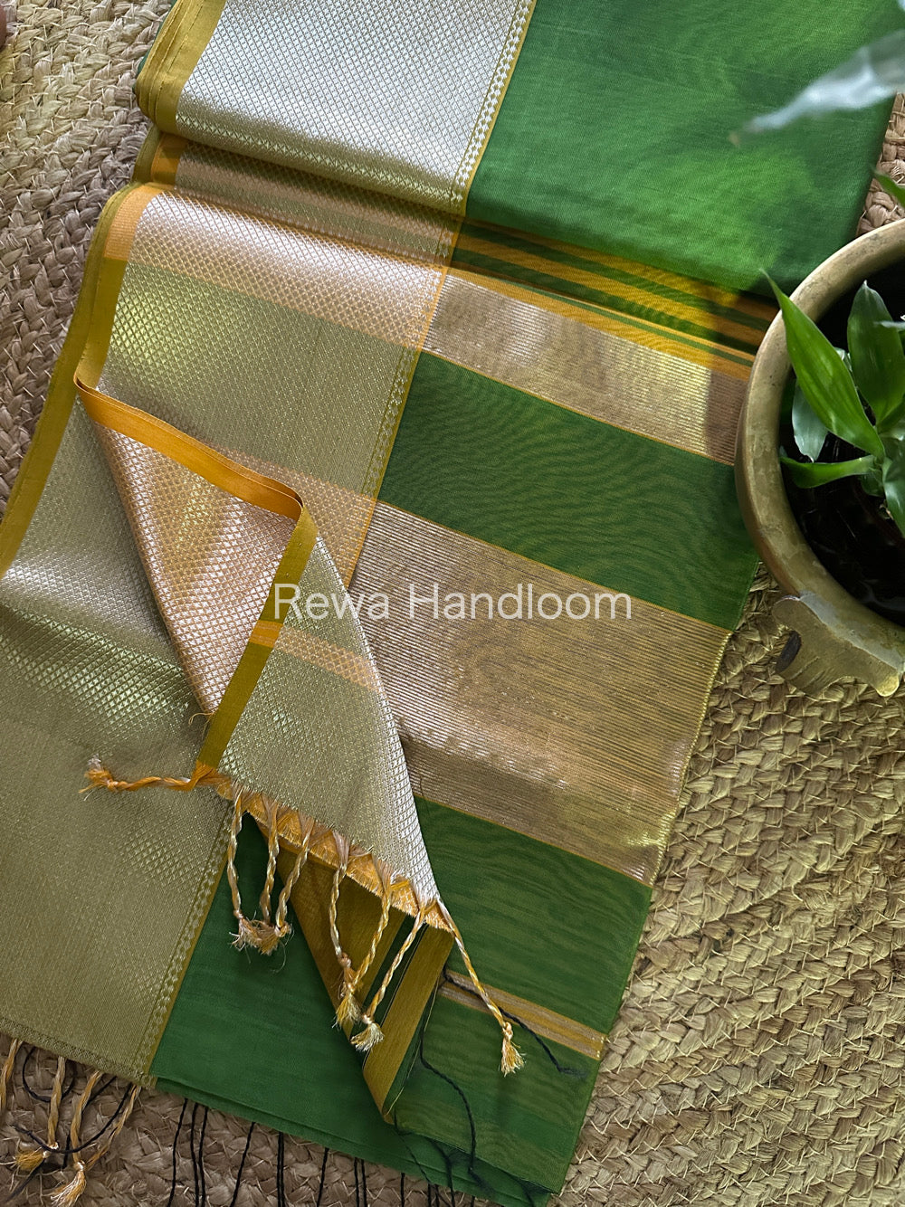 Maheshwari Mehandi Green Silver Zari Saree SGB15