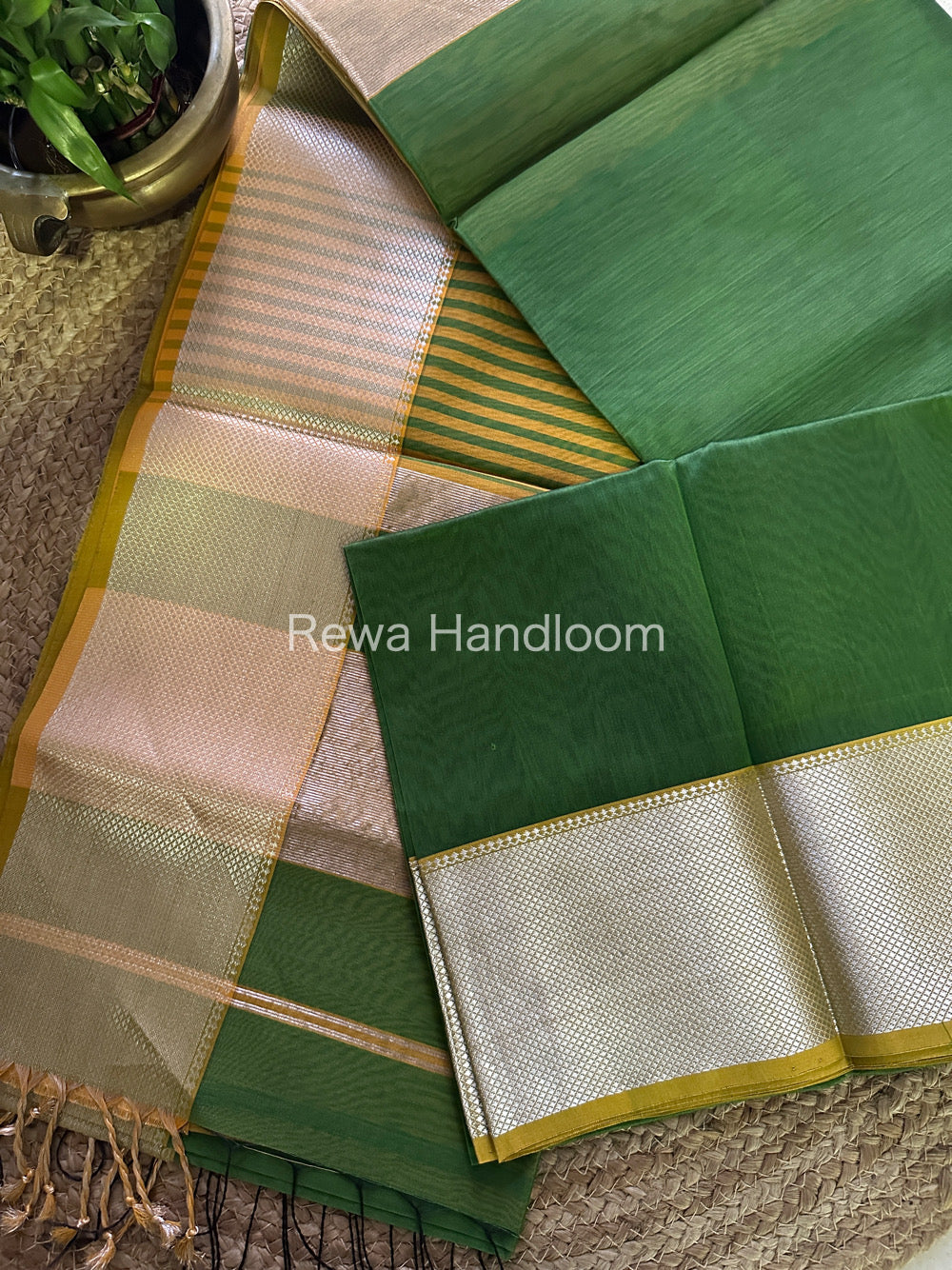 Maheshwari Mehandi Green Silver Zari Saree SGB15