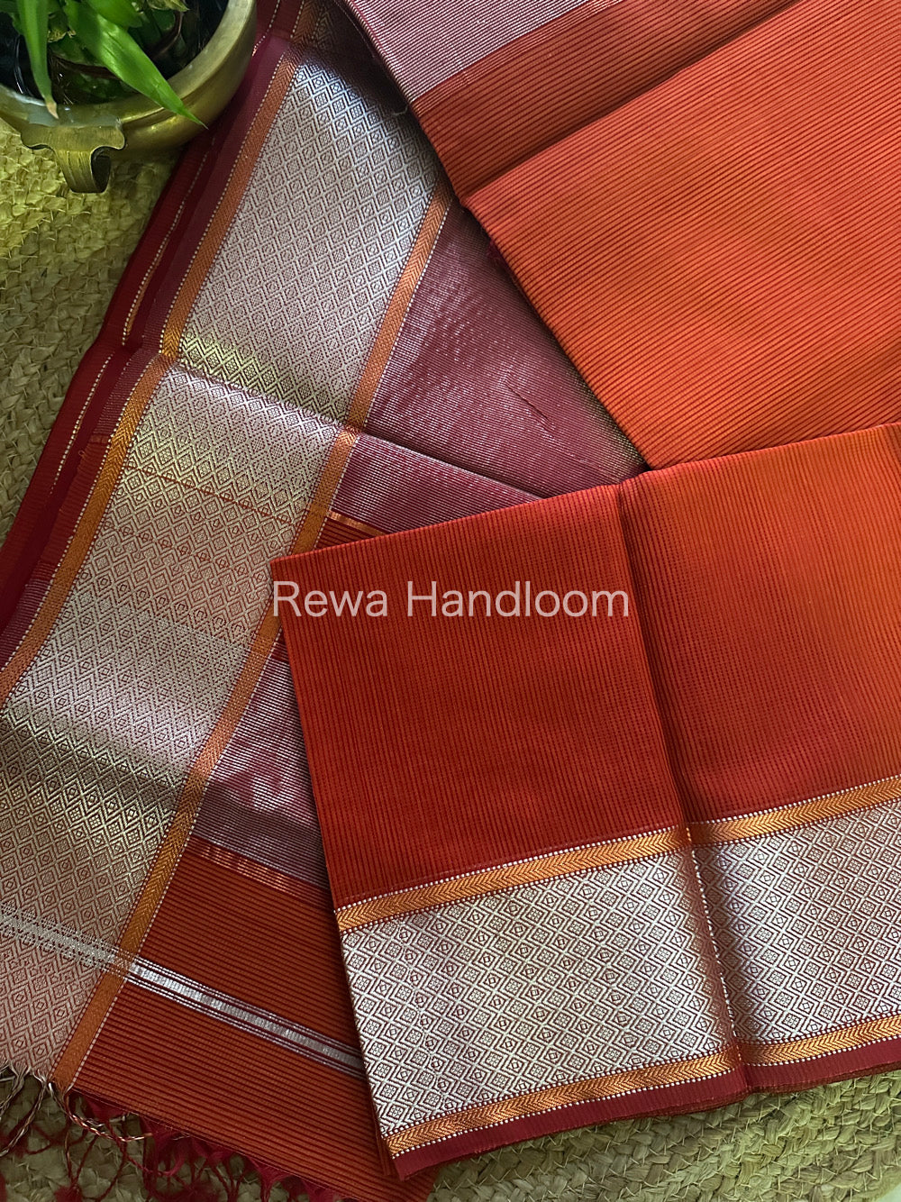 Maheshwari Orange Silver Zari Saree SGB13