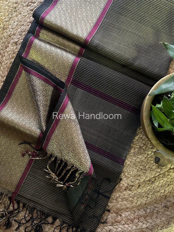 Maheshwari Chocolate Brown Silk Saree-SGB10