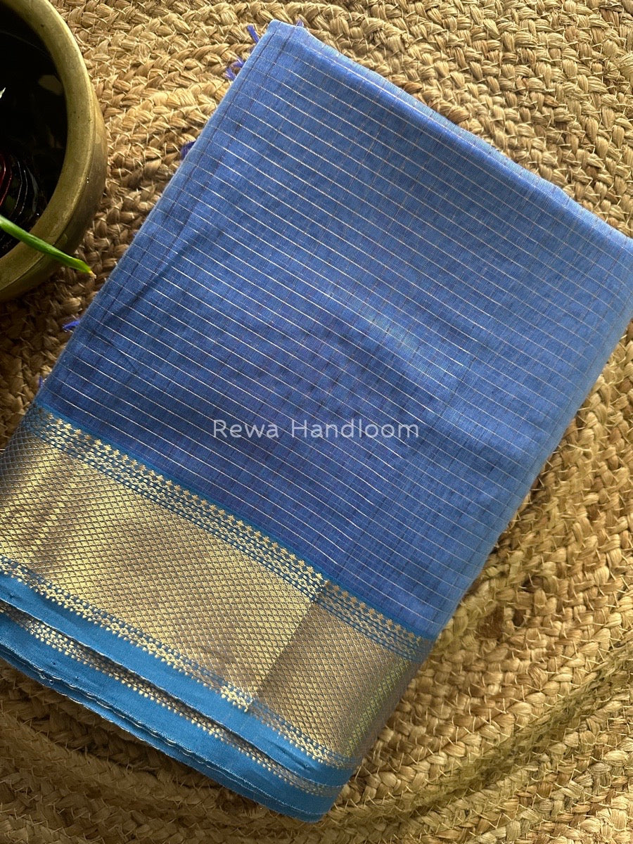 Maheshwari Sea Blue Zari Checks Saree ZCHX179