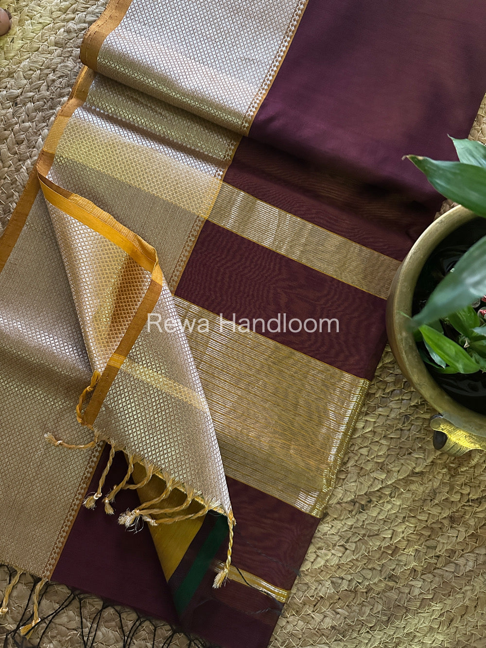 Maheshwari Wine Silver Zari Saree SGB04