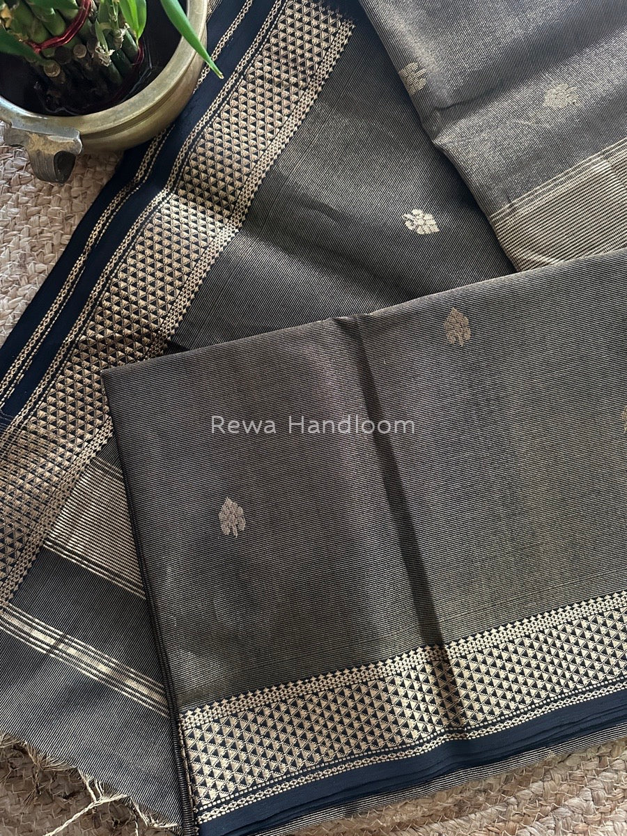 Maheshwari Black Tissue Butti Saree TBS019
