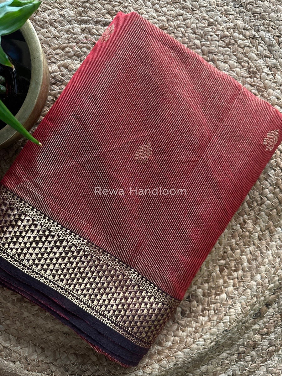 Maheshwari Deep Red Tissue Butti Saree TBS015