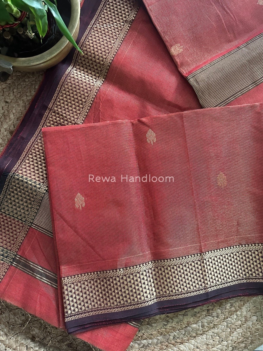 Maheshwari Deep Red Tissue Butti Saree TBS015