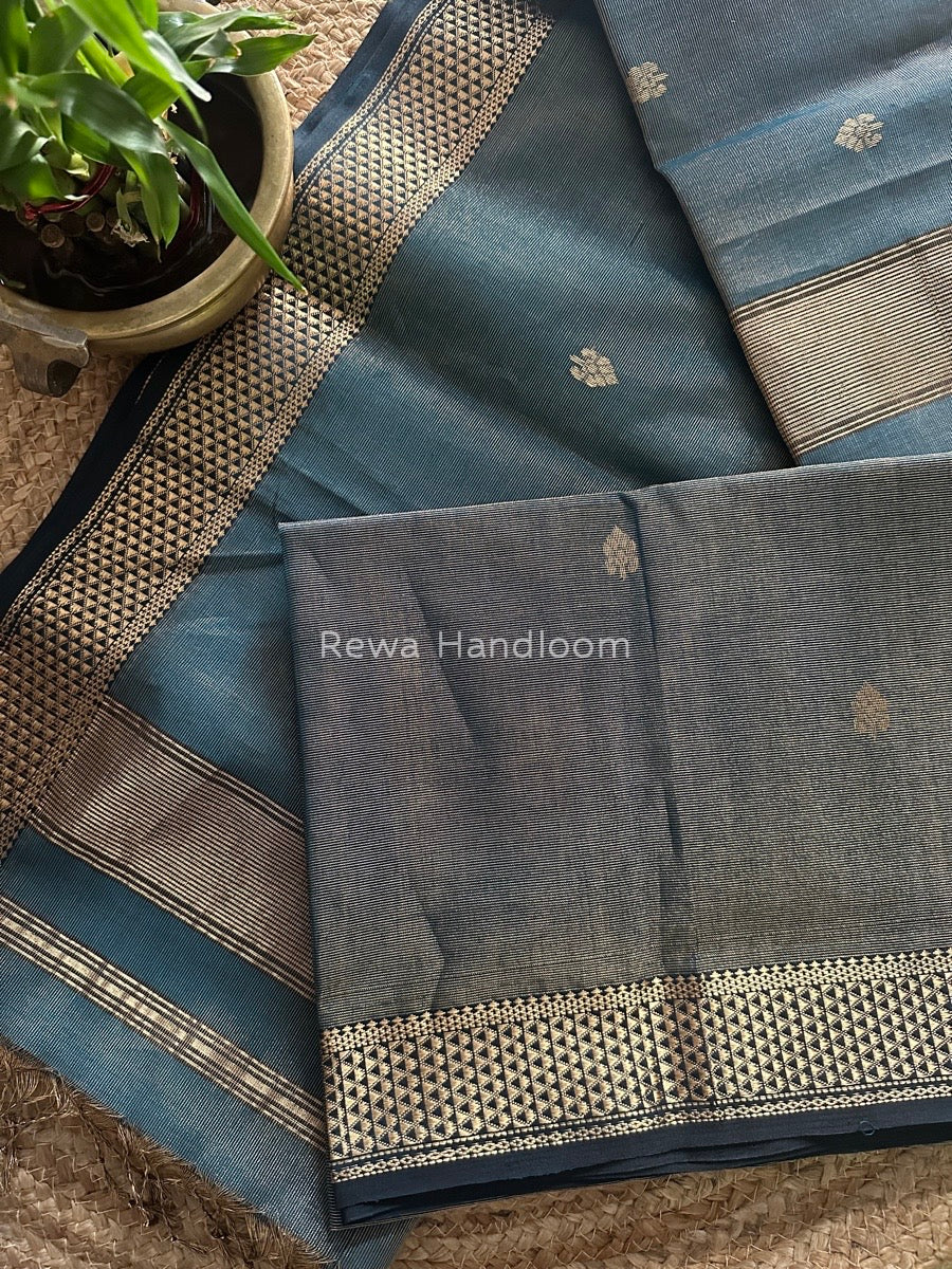 Maheshwari Teal Green Tissue Butti Saree TBS016