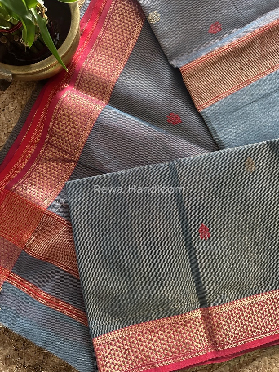 Maheshwari Grey Tissue Butti Saree TBS017