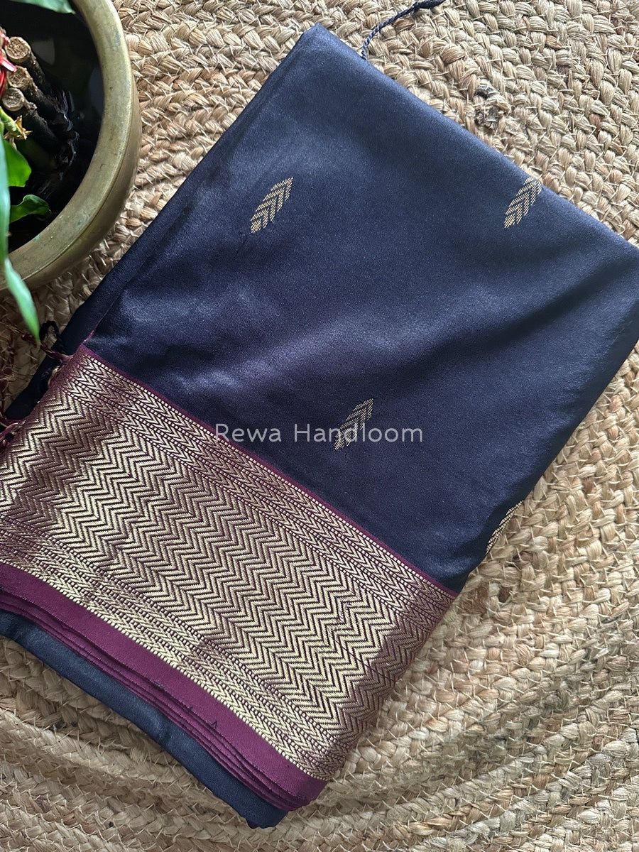 Maheshwari Black Pure Silk Saree PS33