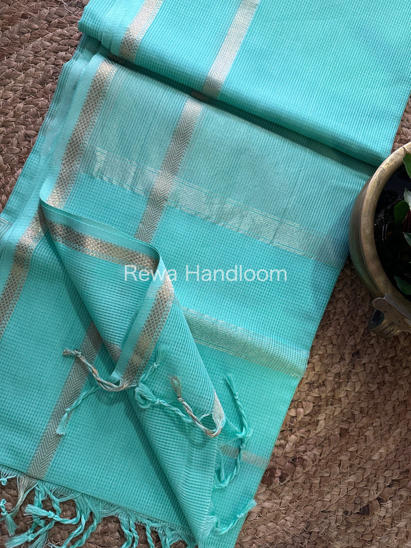Maheshwari Self Checks Sea green Saree MCS012