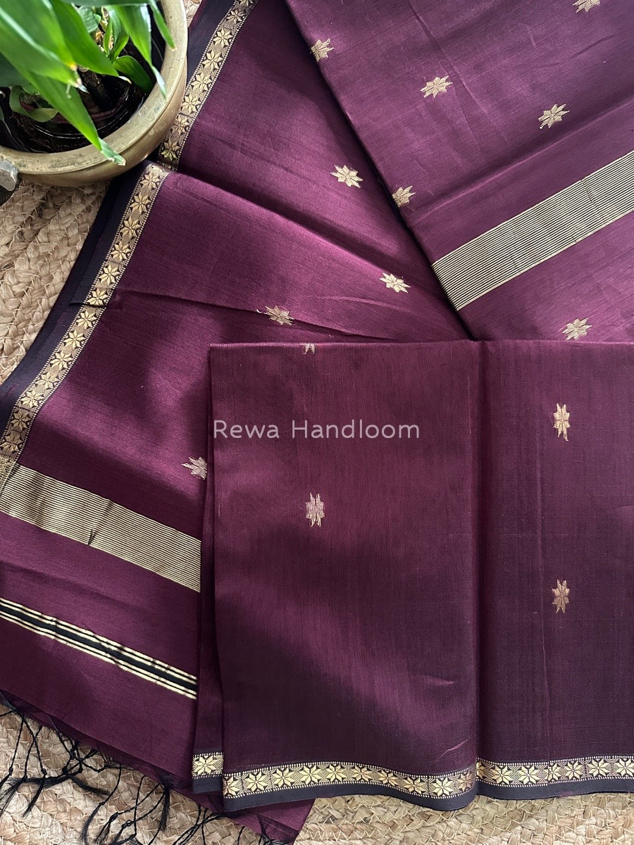 Wine Zari Butti Maheshwari Saree SBS002