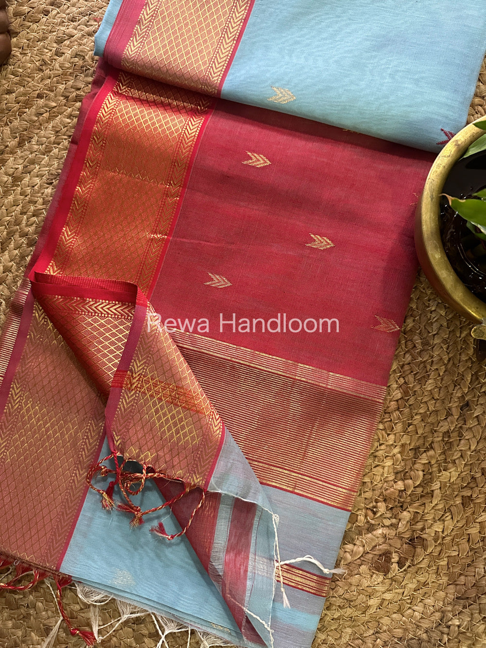 Sky Blue Zari Butti ~ Maheshwari Saree-ZB102