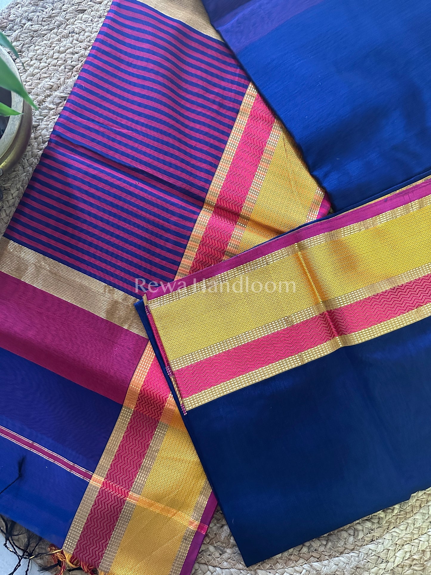 Maheshwari Royal Blue Ganga Jamuna Rewa Border Saree GJD03