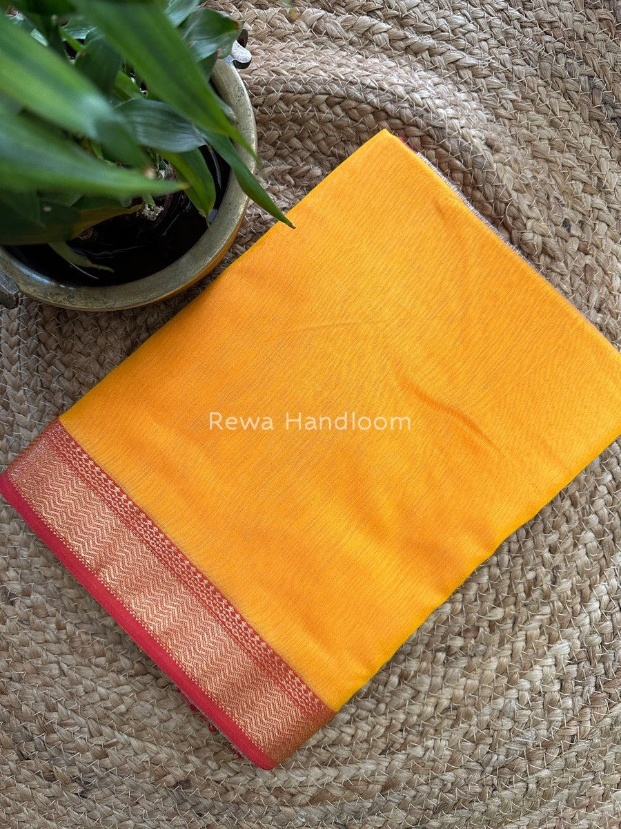 Maheshwari Mango Yellow Gichha Pallu Saree GP037