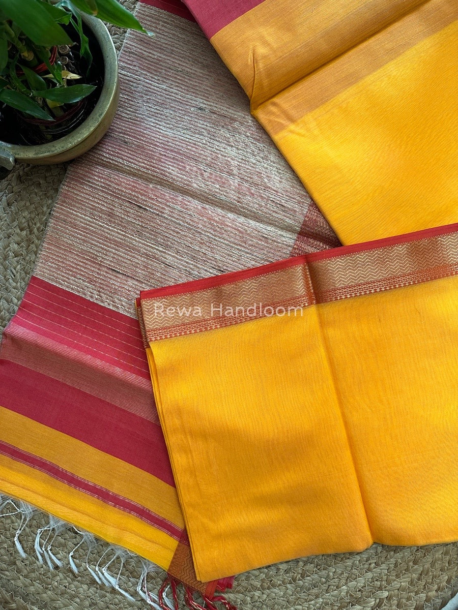 Maheshwari Mango Yellow Gichha Pallu Saree GP037