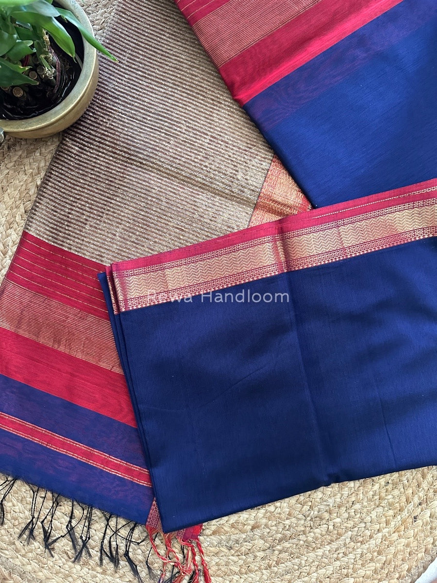 Maheshwari Navy Blue Gichha Pallu Saree GP036