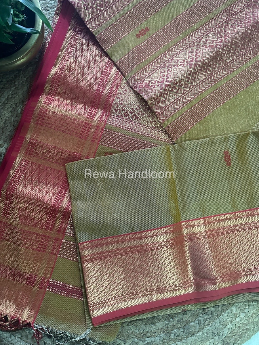 Maheshwari Mehandi Green Tissue Rich Pallu Saree THP016