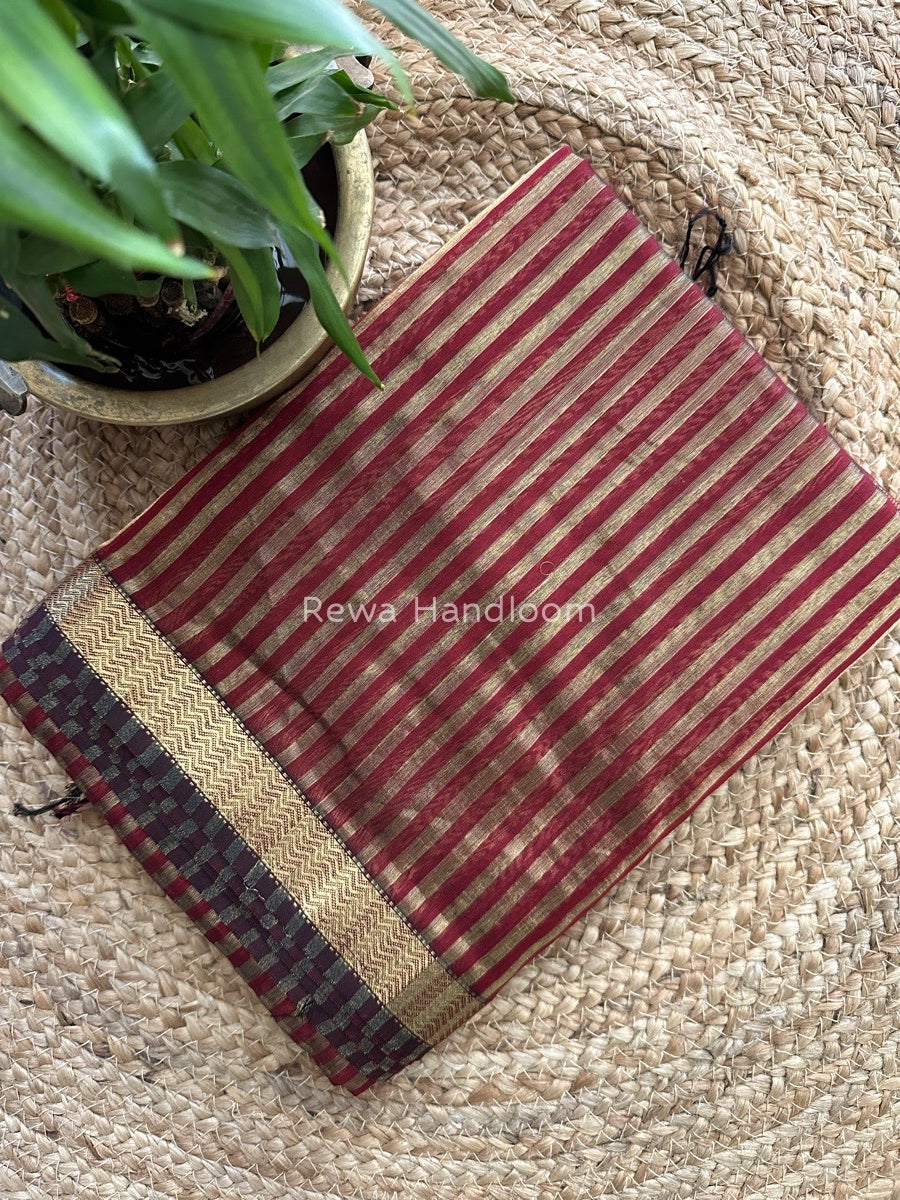 Maheshwari Maroon Tissue Silk Saree TZLS013