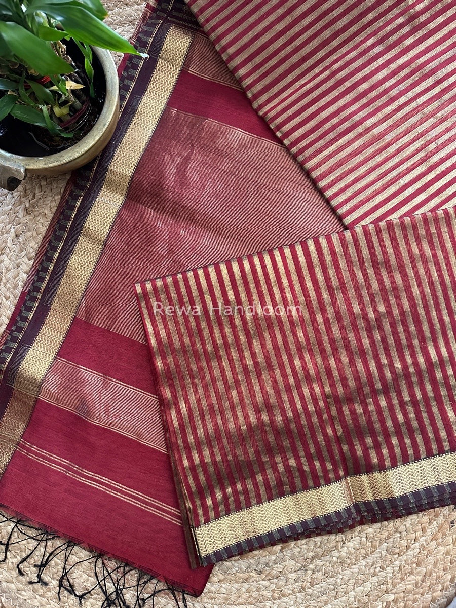 Maheshwari Maroon Tissue Silk Saree TZLS013