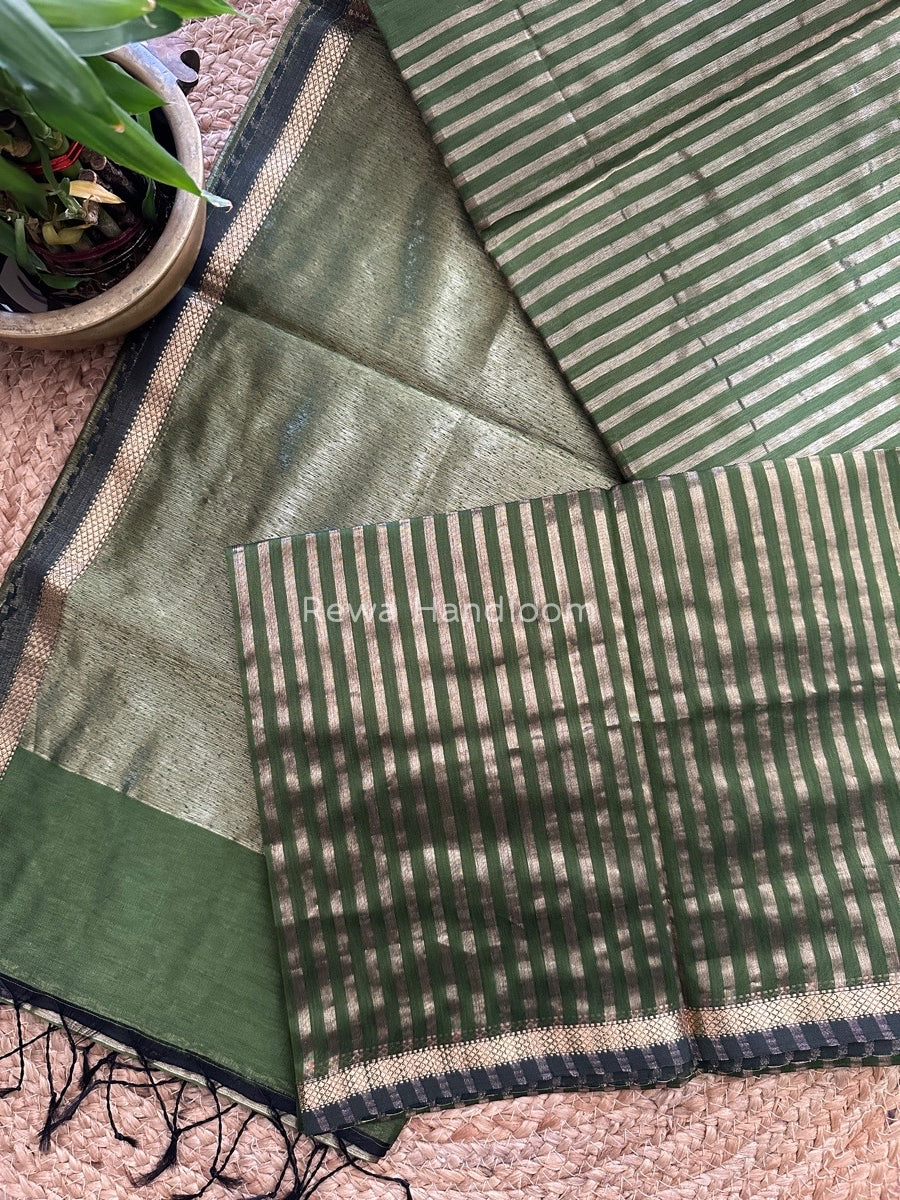 Maheshwari Mehendi Green Tissue Silk Saree TZLS012