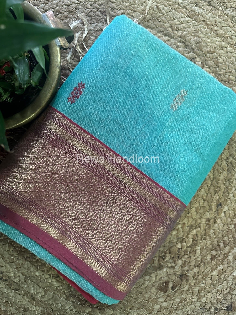 Maheshwari Light Sea Green Tissue Rich Pallu Saree THP05