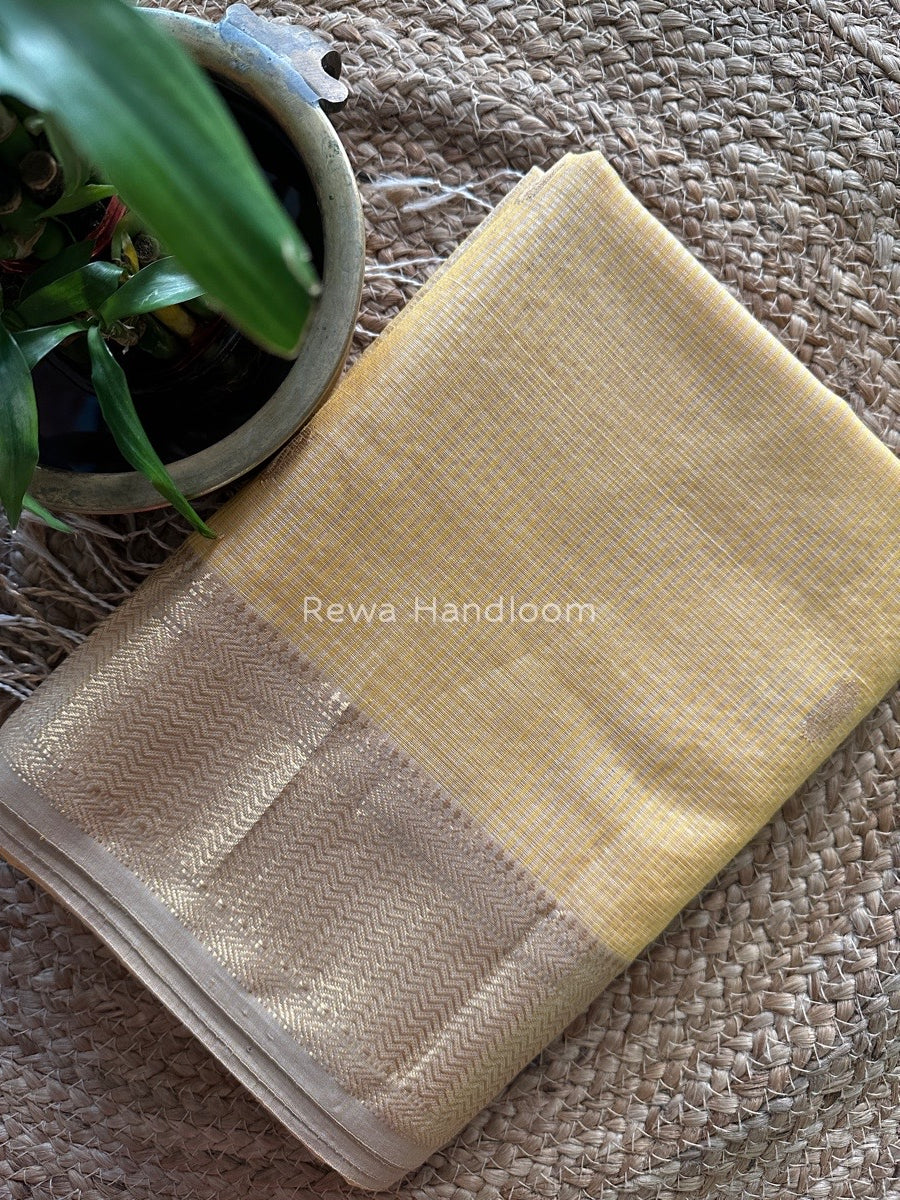 Maheshwari Yellow Tissue Butti Saree TKB011