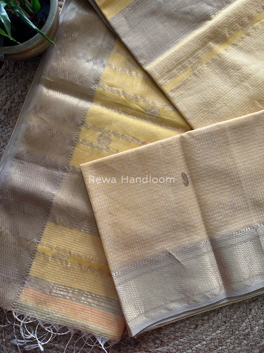 Maheshwari Yellow Tissue Butti Saree TKB011