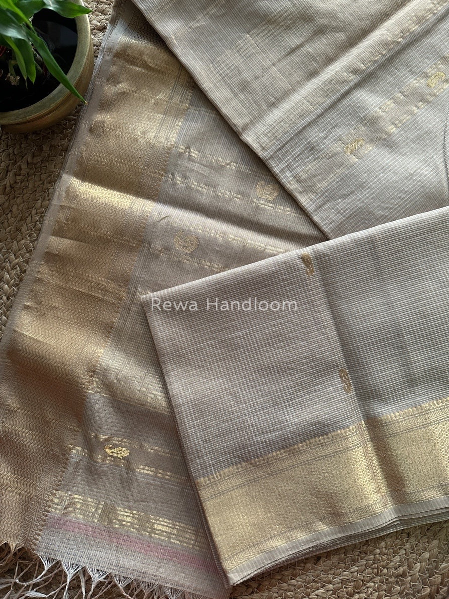 Maheshwari Beige Tissue Butti Saree TKB013