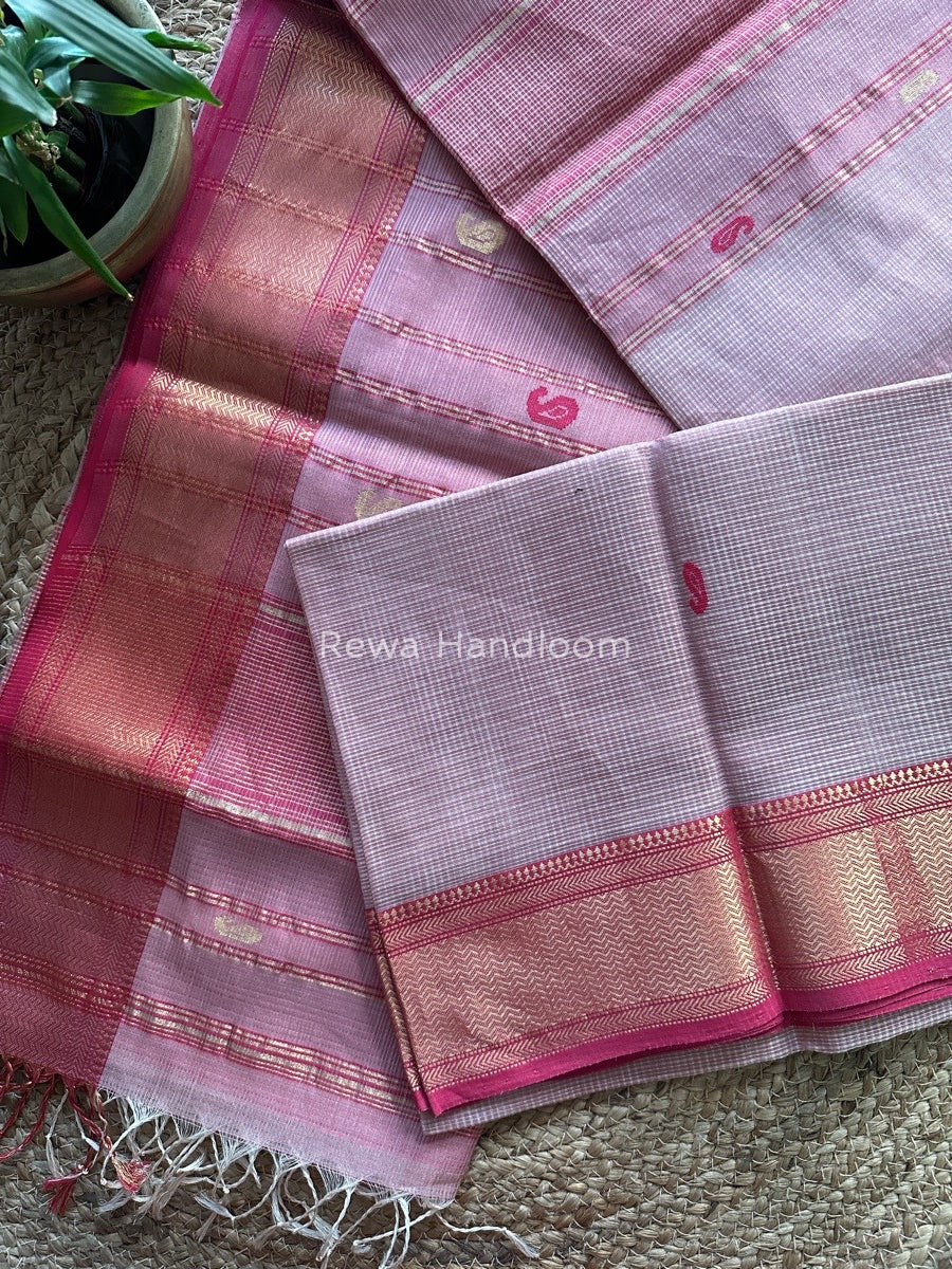 Maheshwari Baby Pink Tissue Butti Saree TKB08