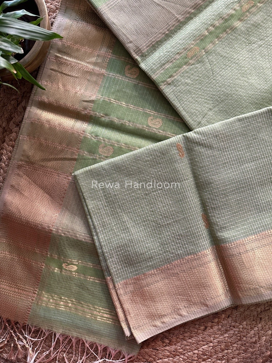 Maheshwari Light GreenTissue Butti Saree TKB06