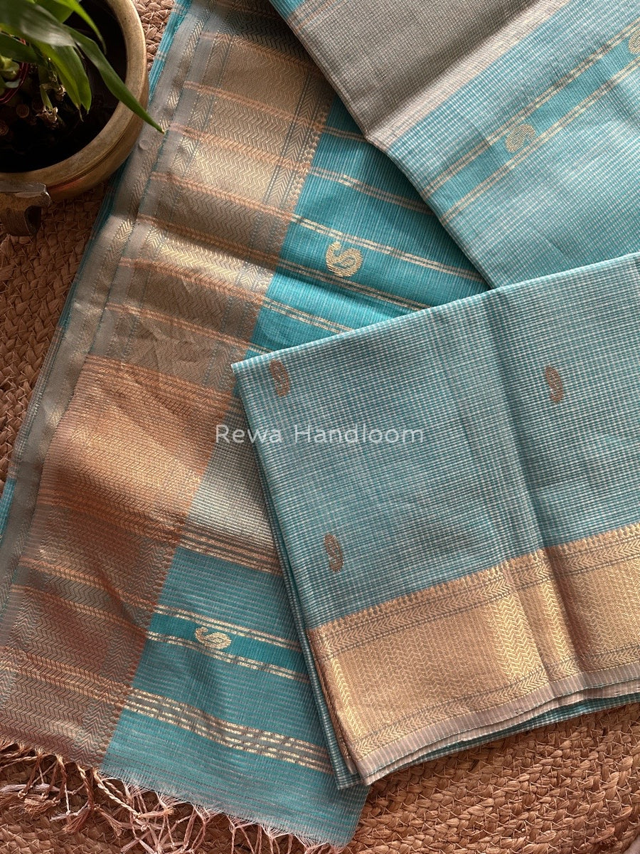 Maheshwari Firozi Tissue Butti Saree TKB05