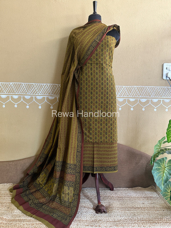 Green-Maroon Bagh Print Cotton Suit-BCSP50