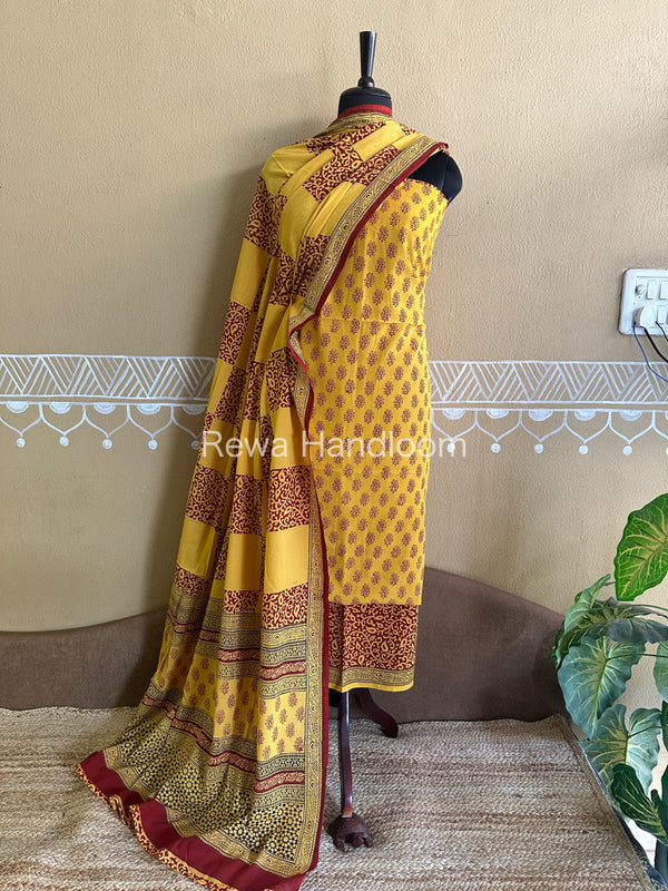Red-Yellow Bagh Print Cotton Suit-BCSP48