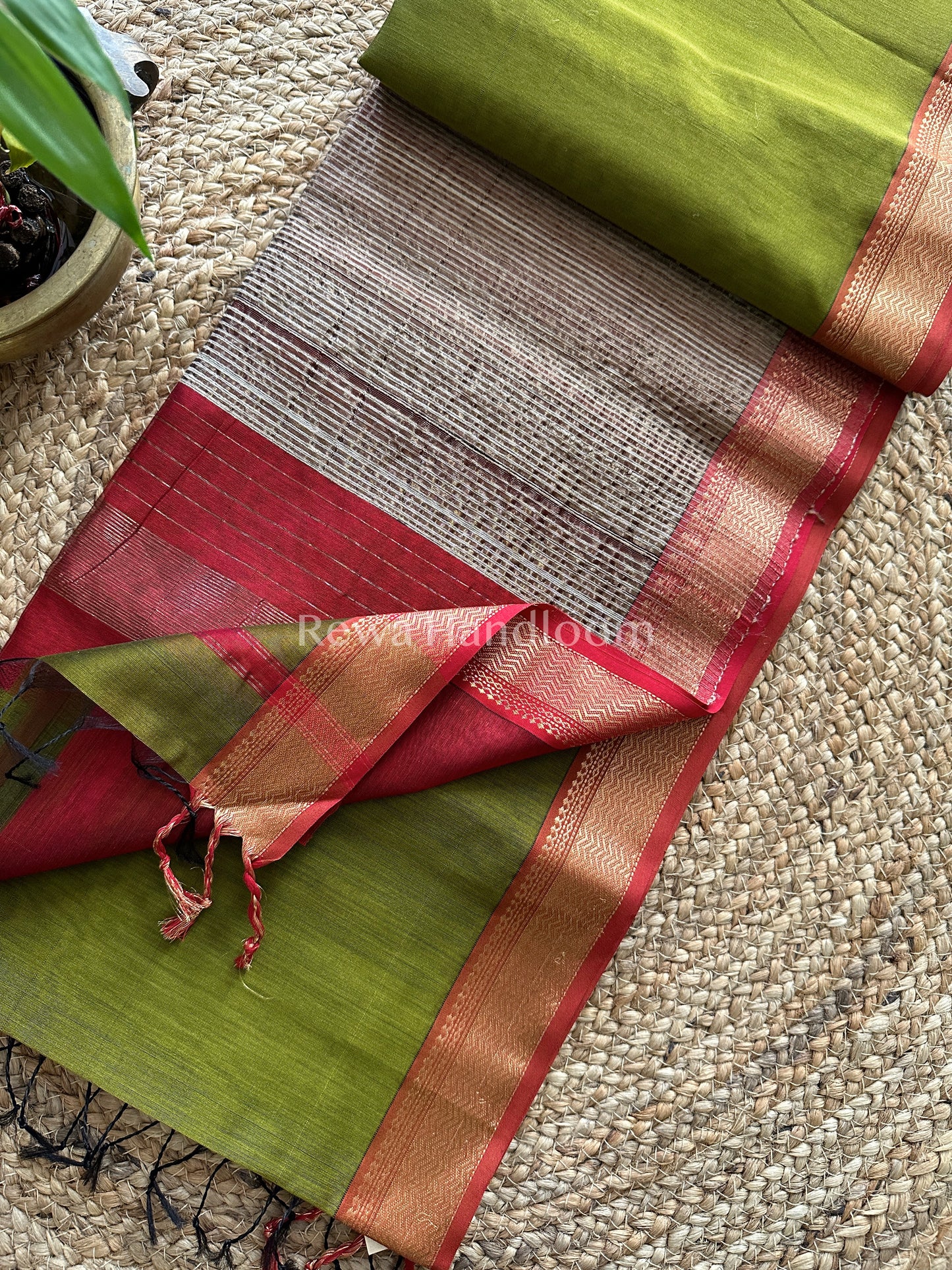 Maheshwari Green Gichha Kosa Pallu Saree