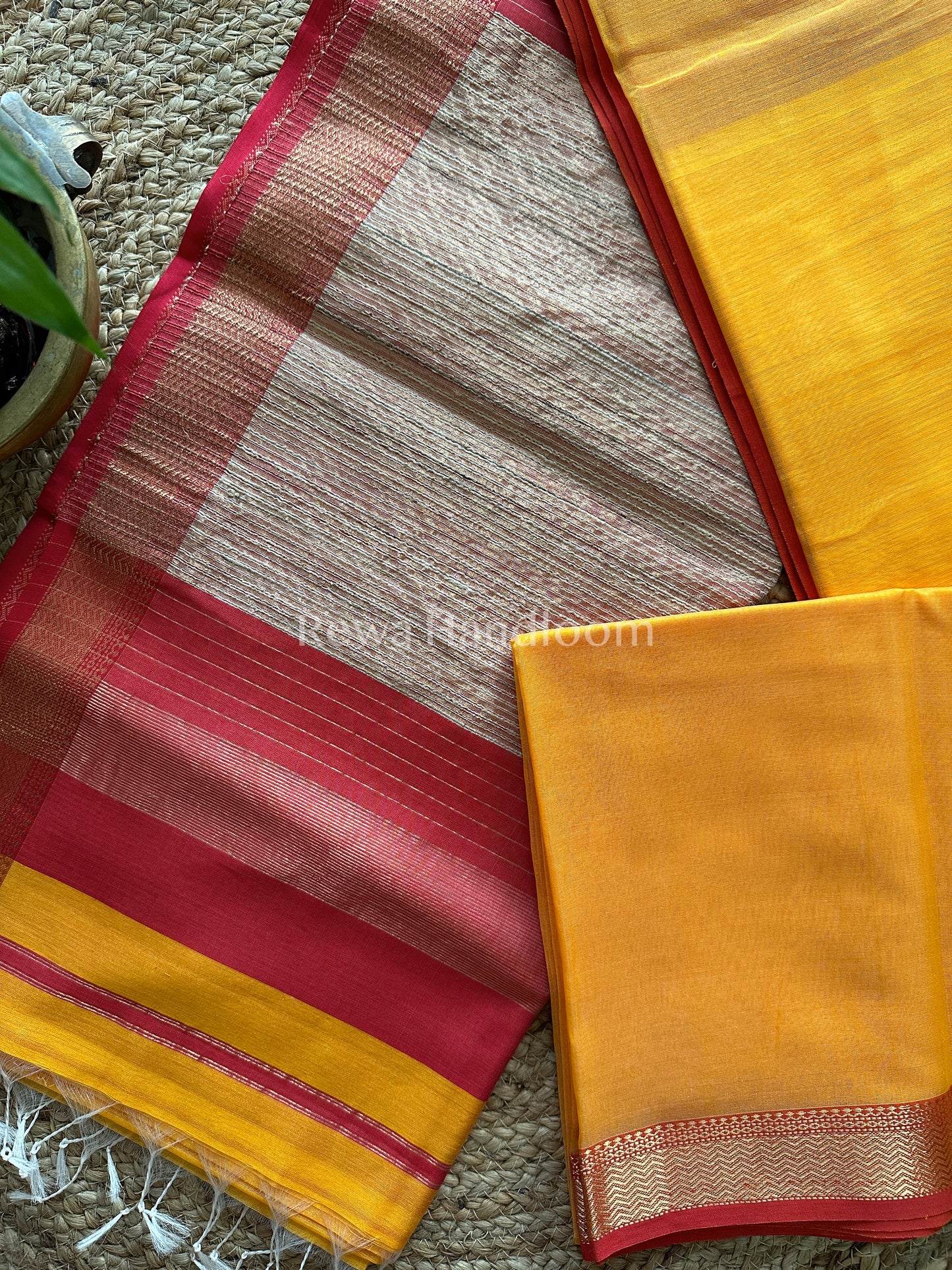 Maheshwari Yellow Rewa Border Saree