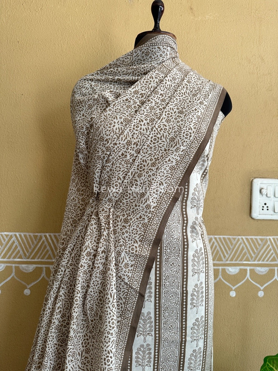White-Grey Bagh Print Cotton Suit BCSP073