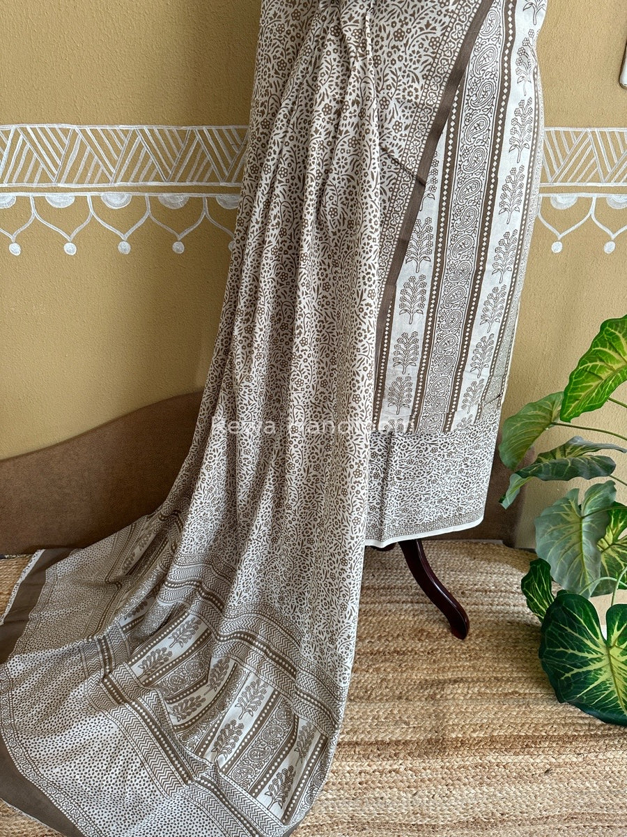 White-Grey Bagh Print Cotton Suit BCSP073