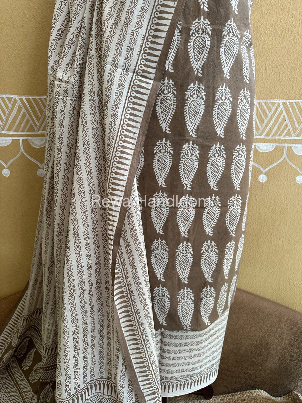 Grey-White Bagh Print Cotton Suit-BCSP62