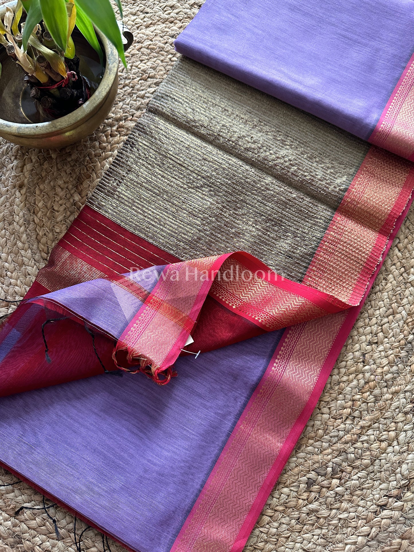 Maheshwari Blue Rewa Border Saree