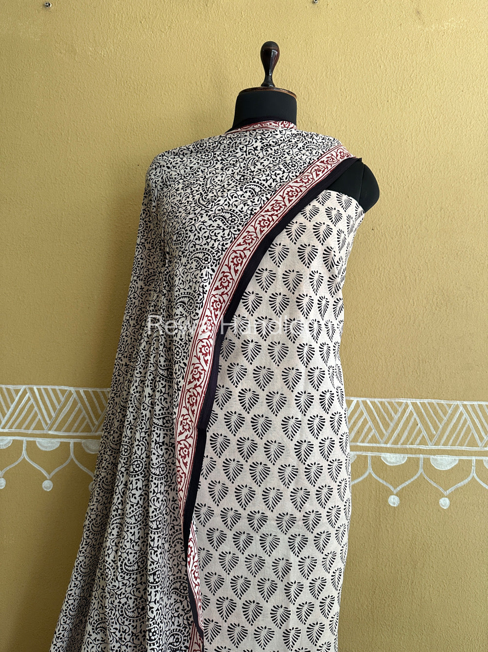 White-Black Bagh Print Cotton Suit-BCSP63