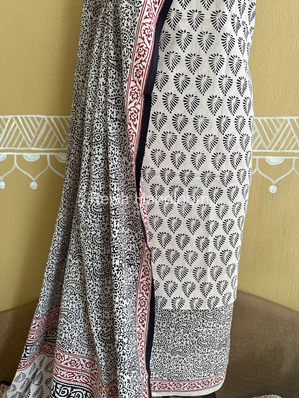 White-Black Bagh Print Cotton Suit-BCSP63