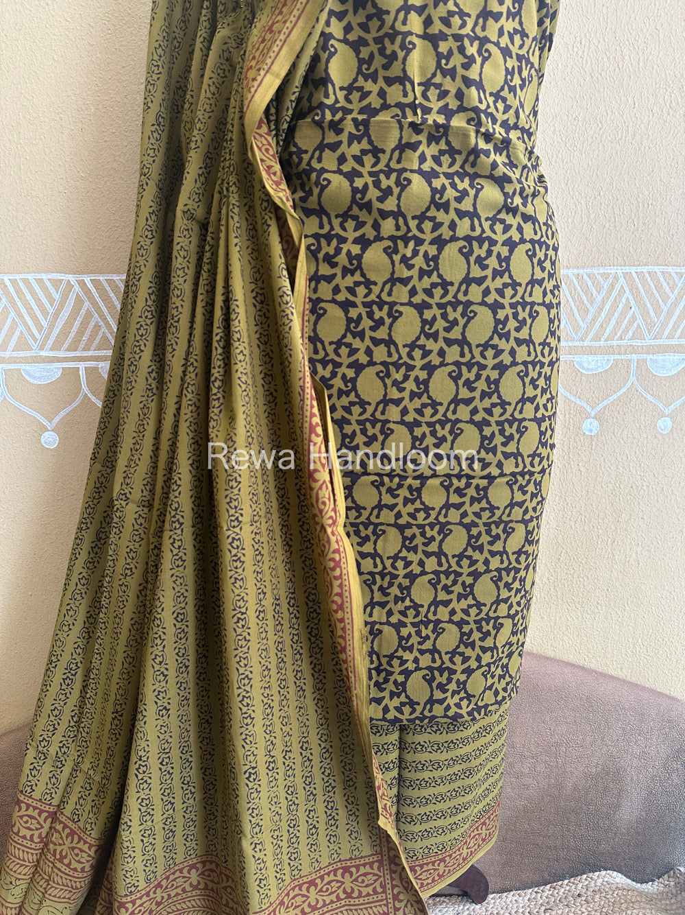 Yellow-Black Bagh Print Cotton Suit-BCSP58