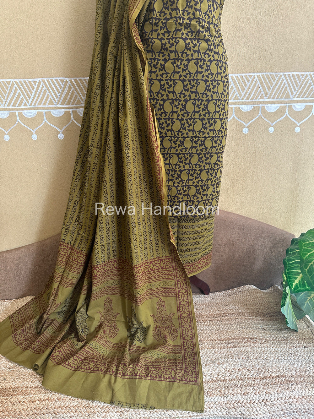 Yellow-Black Bagh Print Cotton Suit-BCSP58