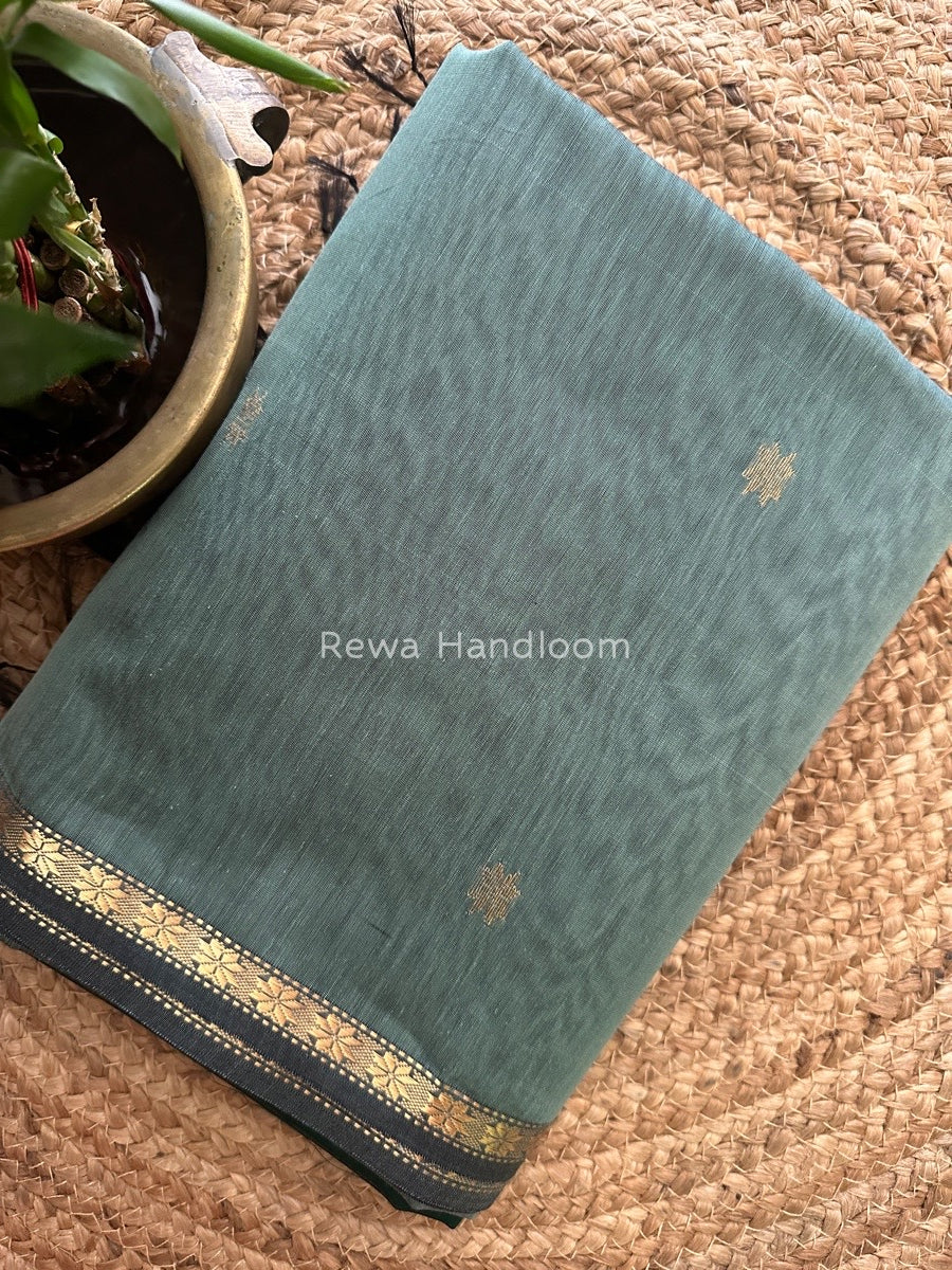Teal Green-Bottle Green Zari Butti Maheshwari Saree SBS0020