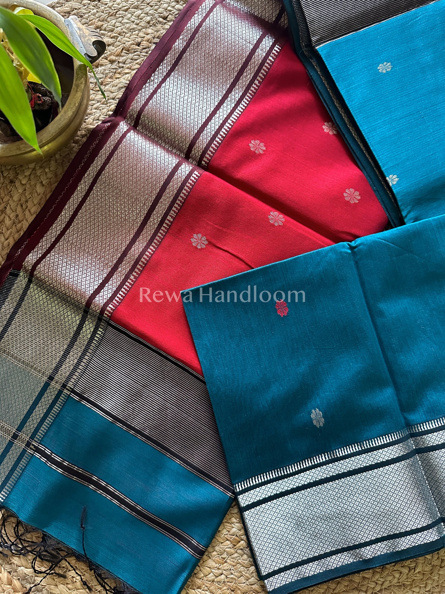 Maheshwari Rama Green Silver Zari Sarees