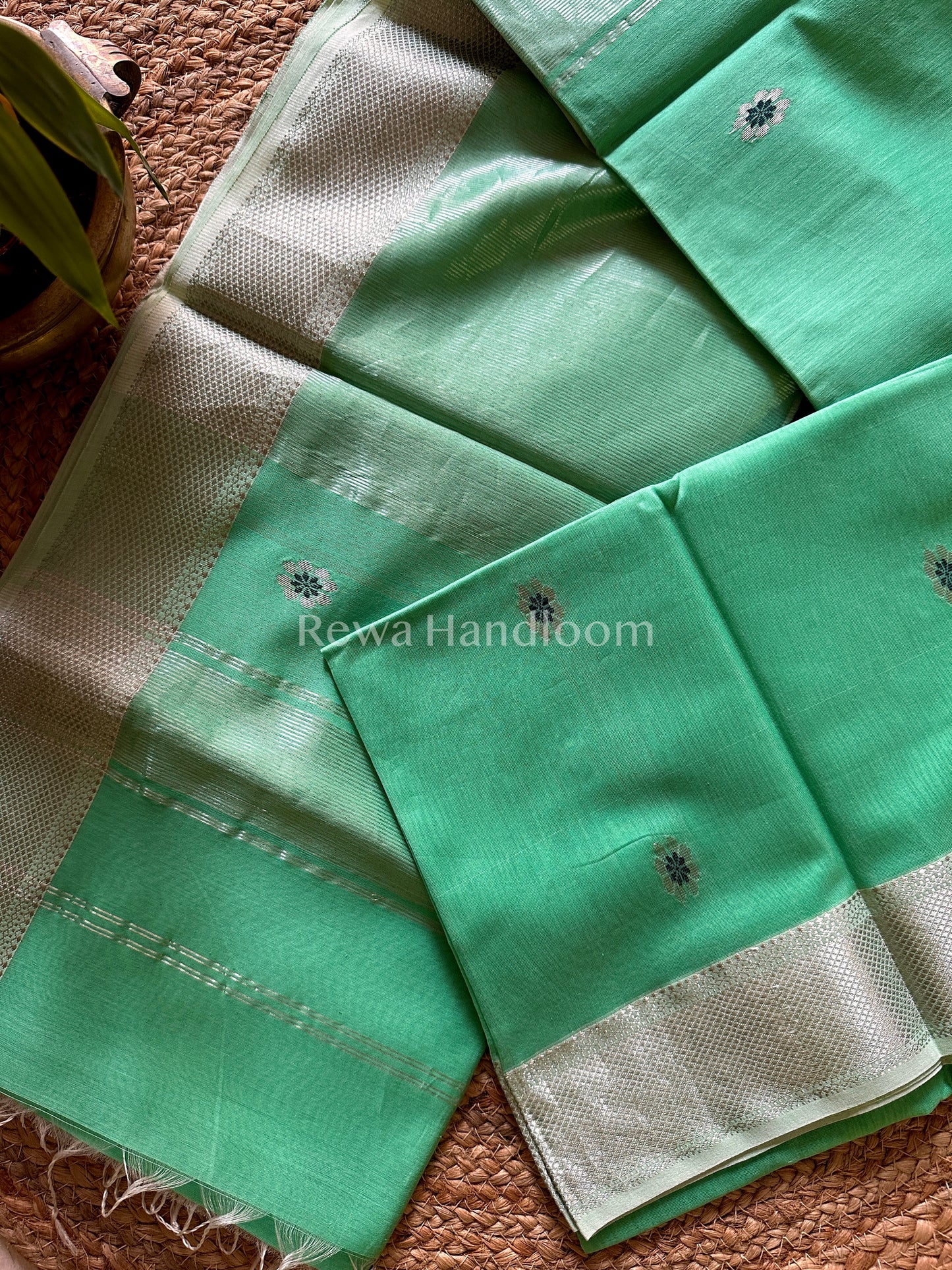 Maheshwari Turquoise Silver Zari Sarees